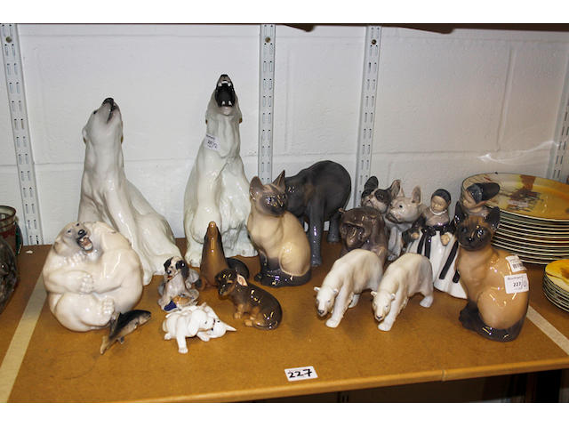 A collection of Royal Copenhagen models of animals,