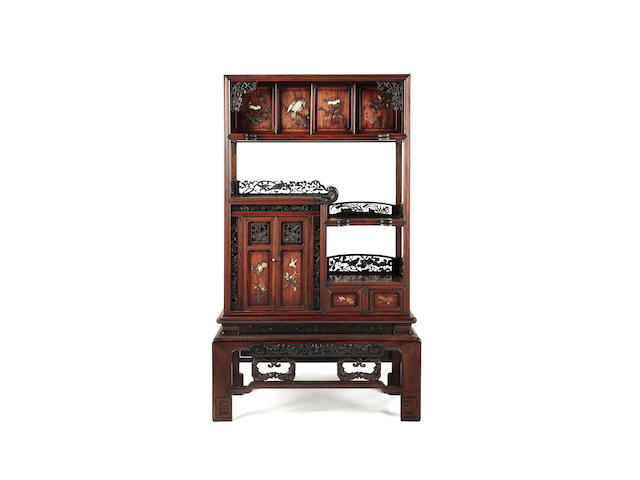 An inlaid hardwood display cabinet Meiji