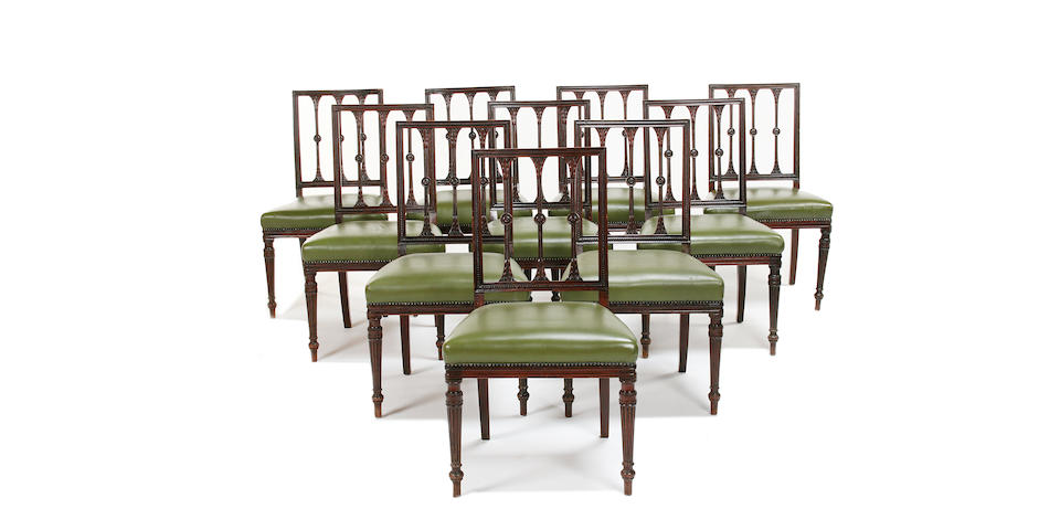 A good set of ten Victorian mahogany dining chairs by Wright of Mansfield in the manner of Thomas Chippendale