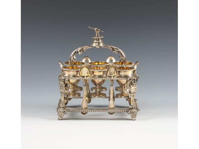 A George III silver egg cruet The stand by Rebecca and William Emes, London, 1808,