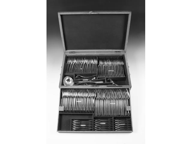 A late Victorian silver composite  canteen of Old English pattern flatware Predominantly by Aldwinckle and Slater, London, 1894,