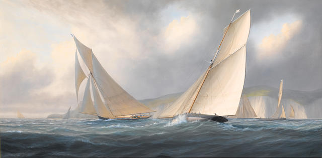 Timothy Franklin Ross Thompson (British, born 1951) Arrow and Alarm battling it out during the original 'America's Cup' race of 1851