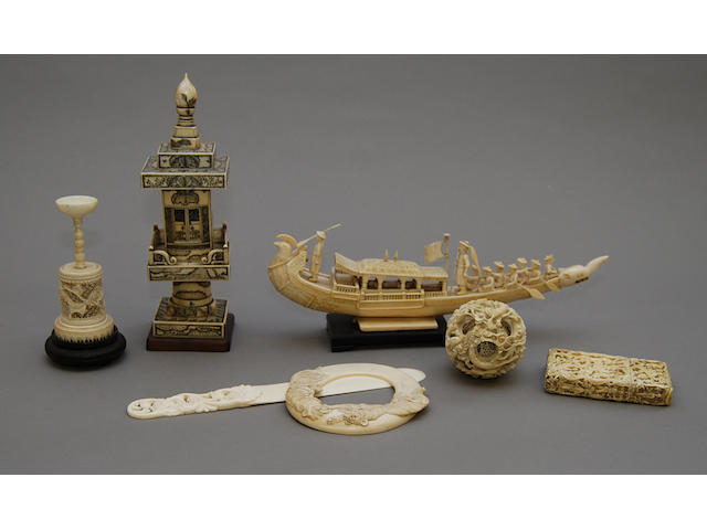 A collection of mainly Canton ivory items