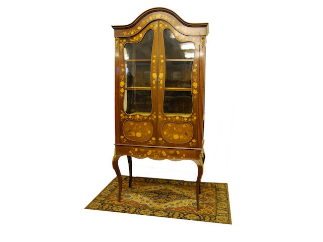 A mahogany and Dutch-style floral marquetry display cabinet, late 19th Century