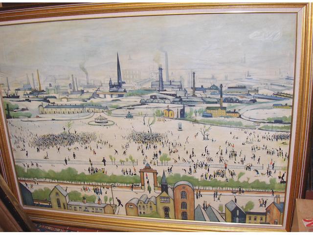 Follower of Laurence Stephen Lowry, R.A. (British, 1887-1976) Industrial landscape with figures