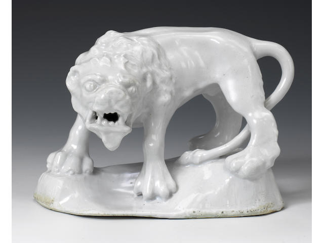 An early English porcelain model of a lion, maker unknown