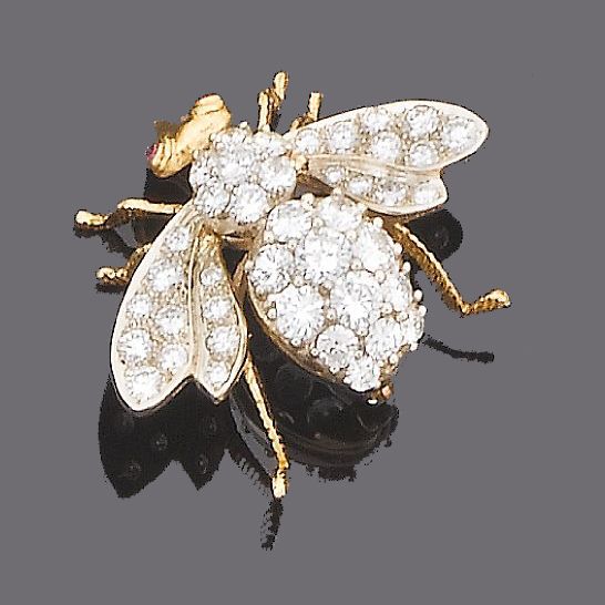 A ruby and diamond insect brooch