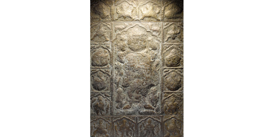 A Tibetan or Himalayan gilt metal and repousse-decorated panel of rectangular form Probably 18th or 19th century