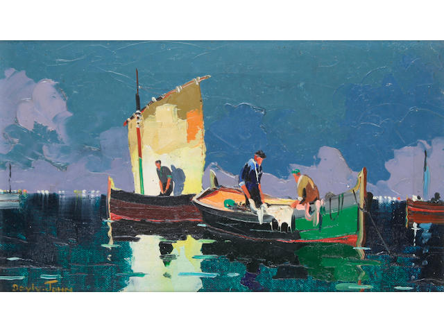 D'Oyly John (British, 1906-1993) 'Evening Fishermen, off Eze, near Monte Carlo, France',