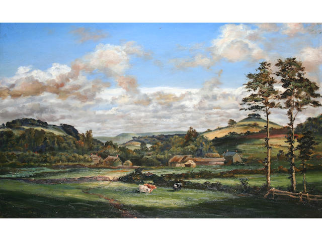 English School (later 19th century) Extensive landscape with cattle grazing,