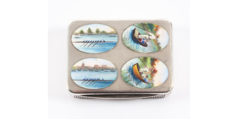 Rowing interest: a late Victorian silver and enamel vesta case By George Heath, London, 1895,
