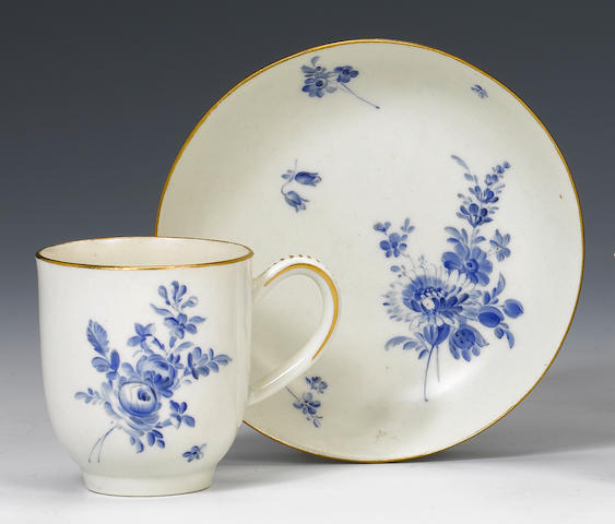 A Worcester coffee cup and saucer circa 1768-70