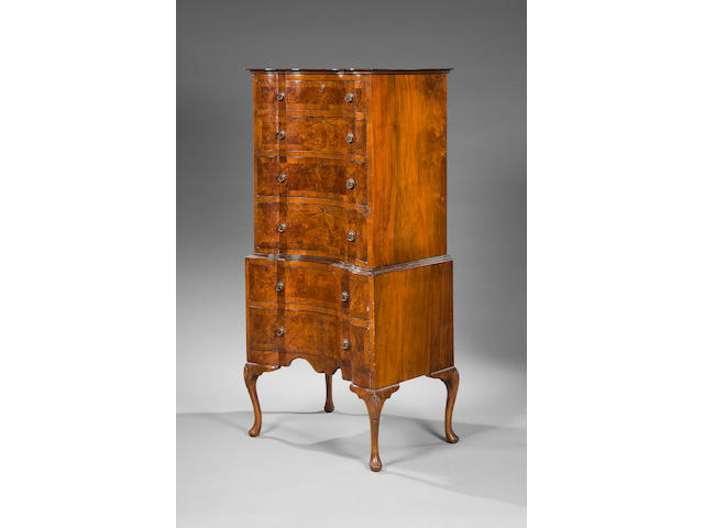 A 20th century, Queen Anne style, walnut chest on stand