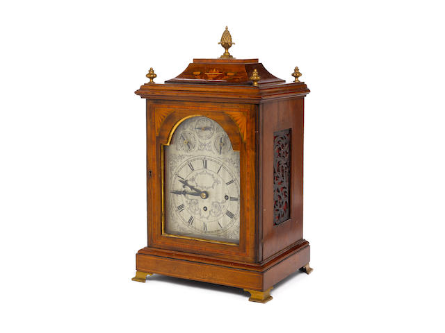 An early 20th century inlaid mahogany quarter chiming bracket clock Numbered 1246