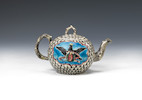 Thumbnail of A Staffordshire salt-glazed stoneware 'King of Prussia' teapot and cover circa 1760 image 2