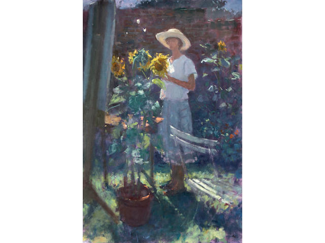 Jacqueline Williams (British, born 1962) 'Self Portrait with Sunflowers',