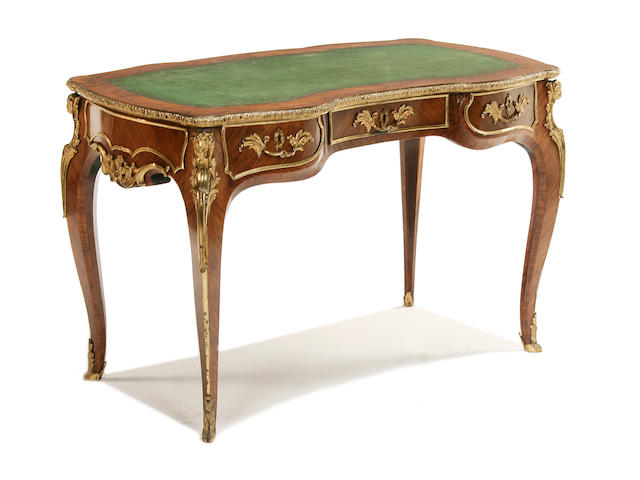 A French late 19th century ormolu mounted kingwood bureau plat in the Louis XV style