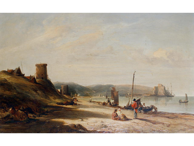 Alfred Clint (British, 1807-1883) Mount Orgueil Castle from Grouville Bay, Jersey 33 x 51.5 cm (13 x 20 1/2 in).