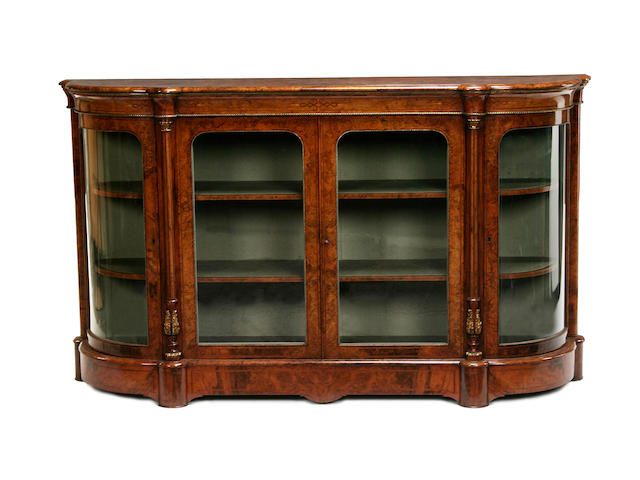 A good Victorian burr walnut, amaranth-banded, inlaid and gilt metal mounted credenza
