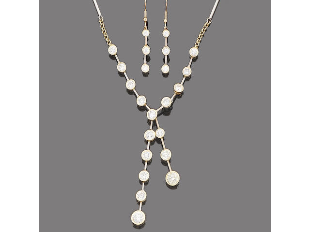 A diamond pendant necklace and earring suite (2)