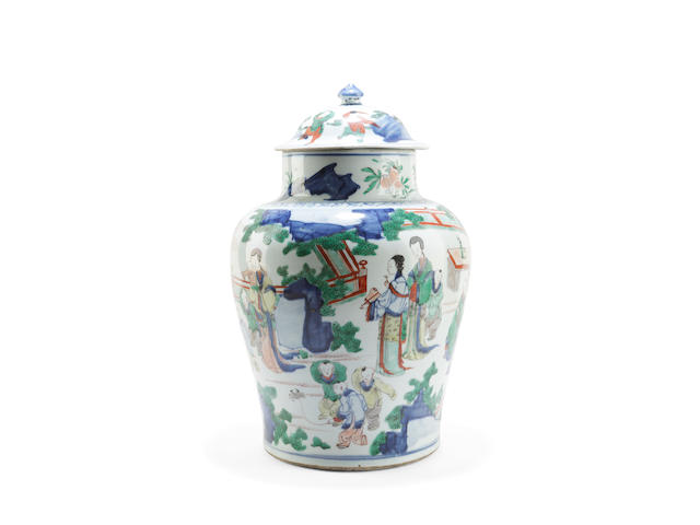 A Wucai baluster vase and cover 18th century