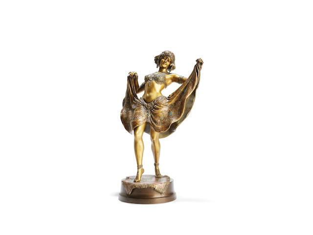 Franz Bergman A cold painted bronze of an exotic dancing girl with a hinged skirt