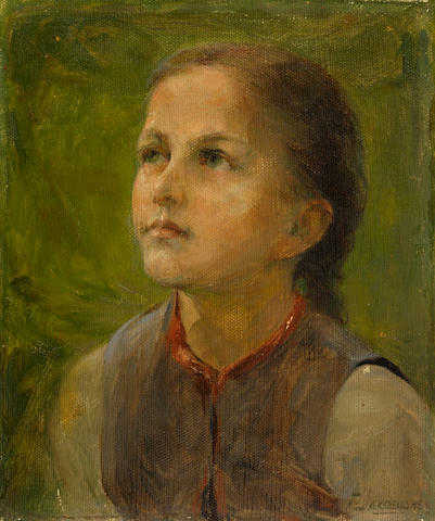 Georgios Jakobides (Greek, 1852-1932) Little girl in the fields 27 x 22 cm.