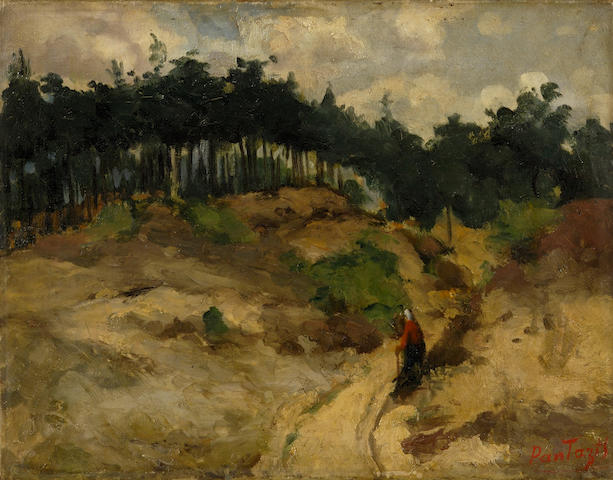 Pericl&#232;s Pantazis (Greek, 1849/50-1884) Chemin dans les Dunes 26.5 x 34 cm.