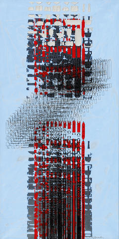 Constantin Xenakis (French, born 1931) No 809 rouge/bleu 100 x 50 cm.