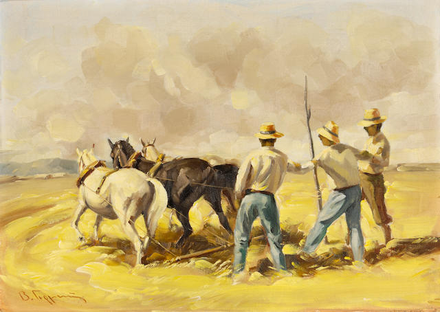 Vassilis Germenis (Greek, 1896-1966) Ploughing 35 x 50 cm.