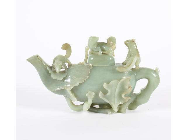 A jade teapot and cover 19th Century.