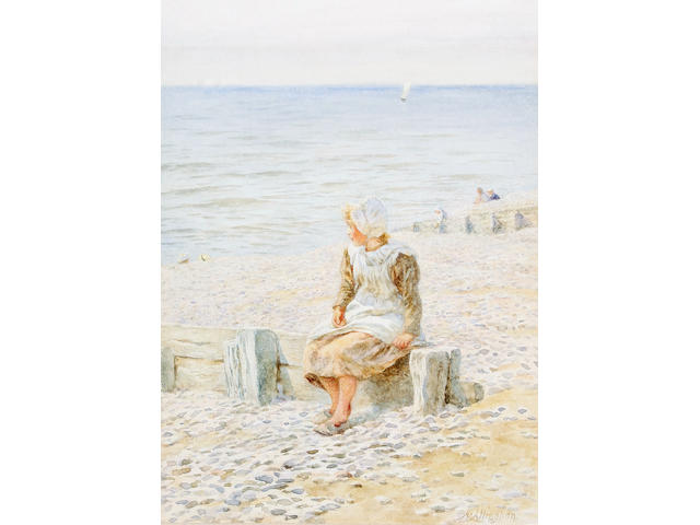 Helen Allingham, RWS (British, 1848-1926) Girl seated on a beach