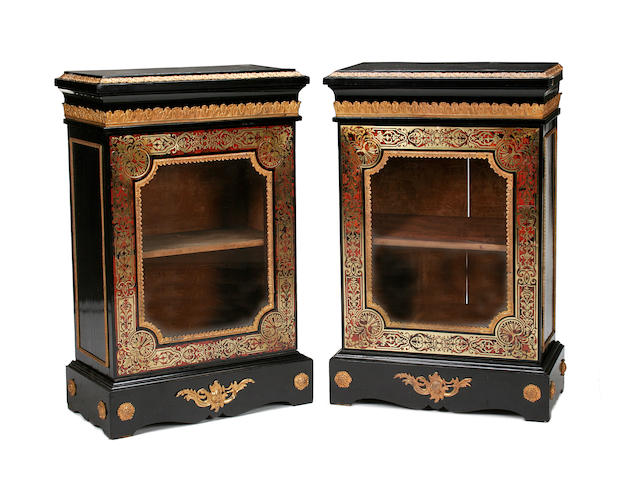 A pair of Victorian 'Boulle' pier cabinets