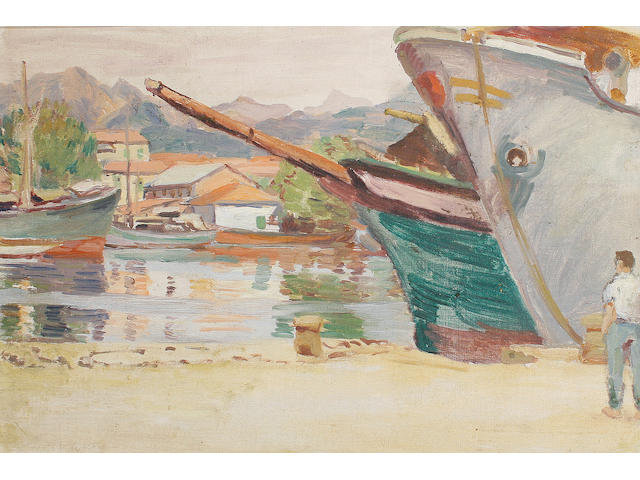 Duncan Grant (British, 1885-1978) Figure by a harbour