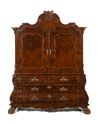 A Dutch mid-18th century burr-walnut armoire