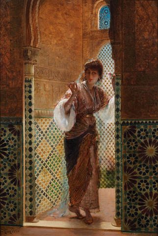 Edouard Frederic Wilhelm Richter (German, 1844-1913) Oriental beauty by a window