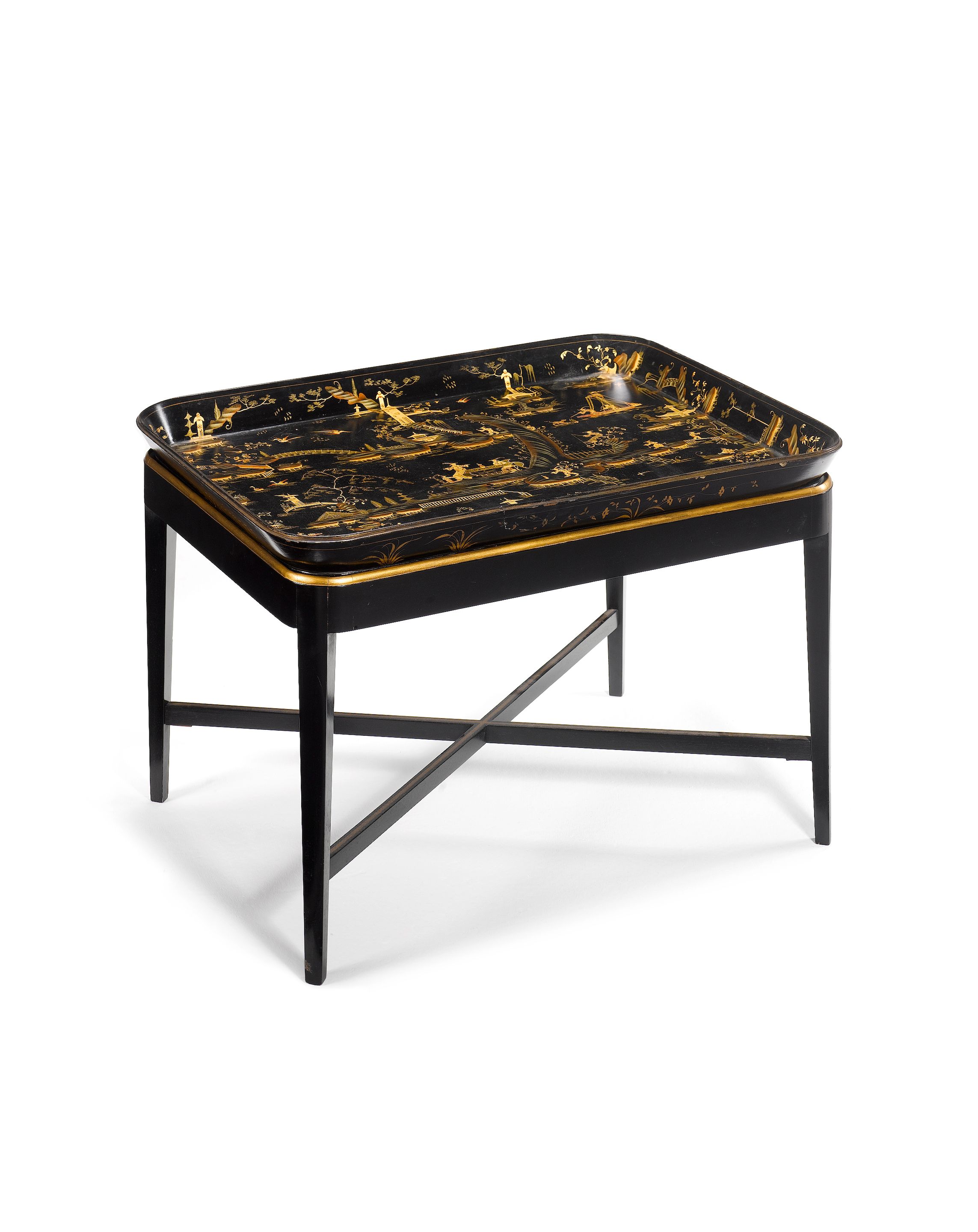 A Regency black papier-mâché rectangular tray