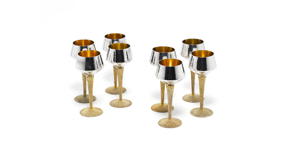 STUART DEVLIN: A set of eight silver and silver-gilt goblets, London 1969,  (8)