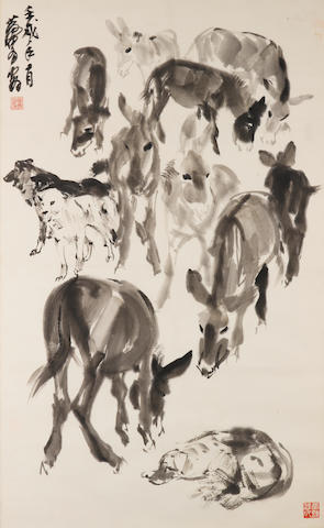 Huang Zhou (1925-1997) A Herd of Donkeys
