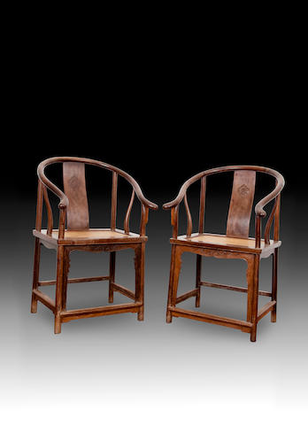 A fine and rare pair of jichimu horseshoe chairs Late Ming / early Qing dynasty