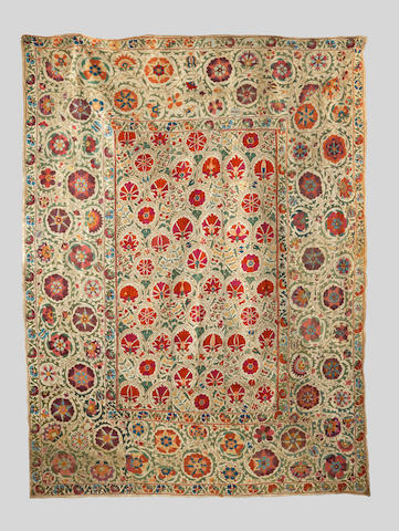 A Bokhara silk embroidered linen Panel (susani) Uzbekistan, circa 1900