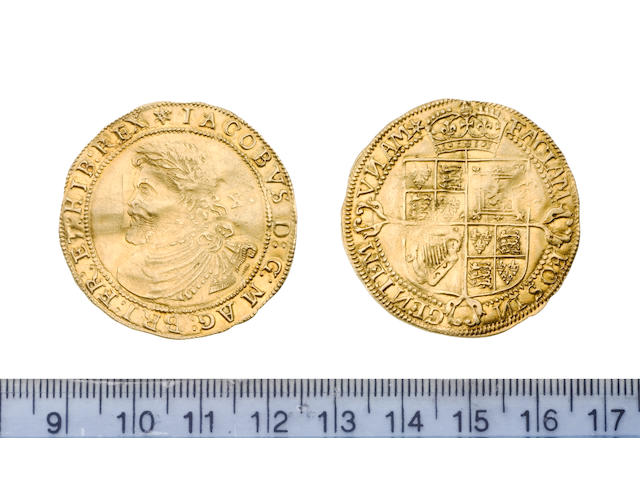 James I, third coinage (1619-25), Laurel, 8.9g, second medium square headed bust, 'SS' tie ends,