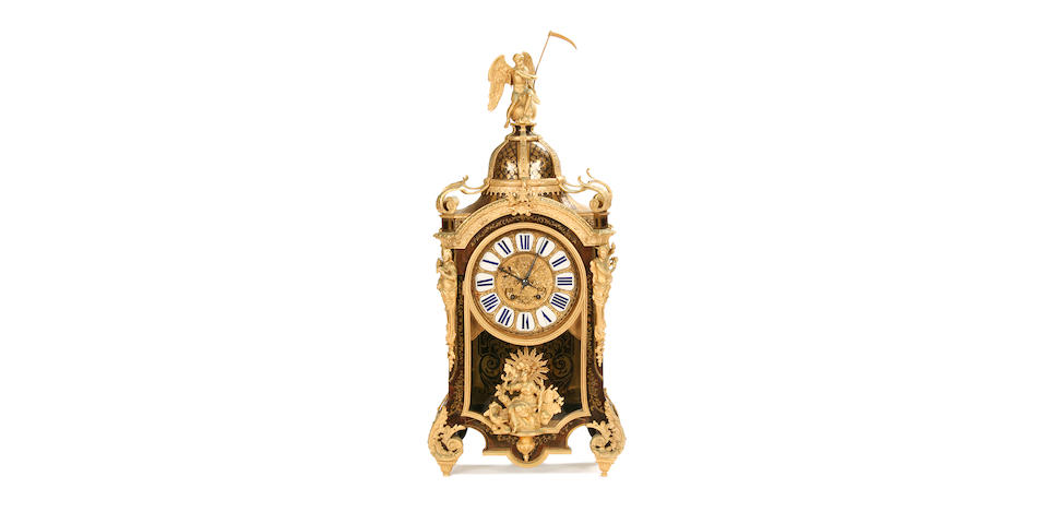 A large late 19th century gilt metal, tortoiseshell and cut brass inlaid 'boulle' bracket clockin the Louis XV style