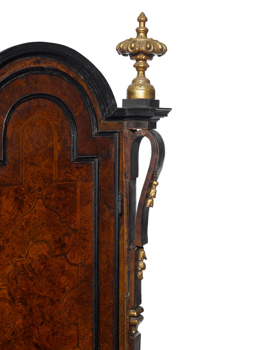 A rare pair of North Italian second-quarter 18th century parcel-gilt, walnut, burr-walnut, olivewood, ebonised and parquetry double-domed bureau-cabinets