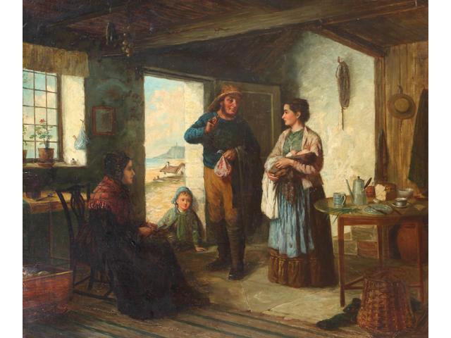 Charles Frederick Lowcock (British, fl .1878-1922) A fisherman's cottage interior,