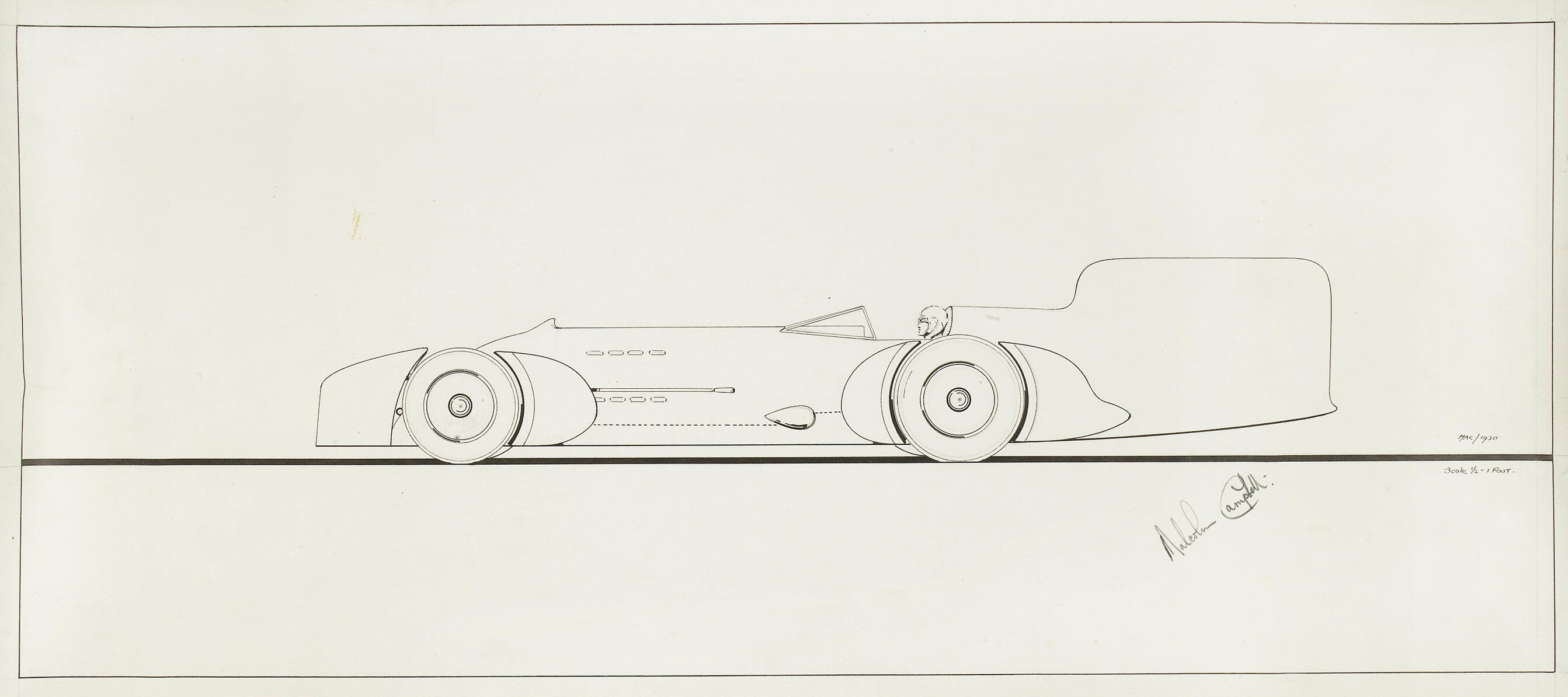 A scale drawing of the CampbellNapierRailton Blue Bird signed by