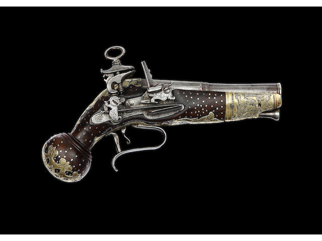 A Rare Neapolitan 32-Bore Brass-Mounted Miquelet-Lock Belt Pistol