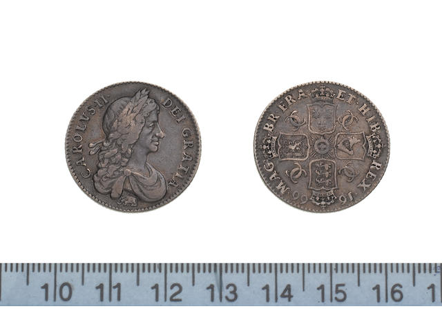 Charles II, Shilling, 1666, first bust variety right, with elephant below,