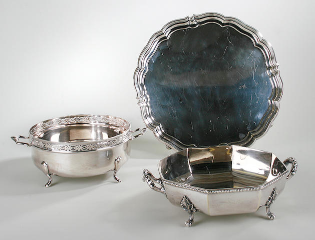 A George II style silver plated salver retailed by Harrods