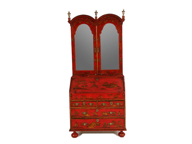 A red and gilt japanned bureau cabinet 18th century and later